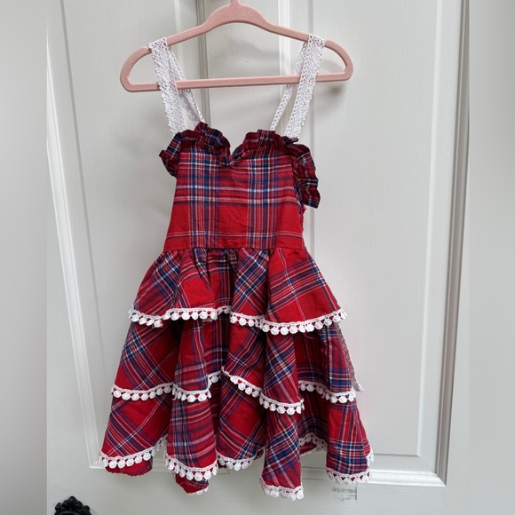 Girls 3T Red Blue White Buffalo Plaid Ruffle Sleeveless Dress - Picture 1 of 5